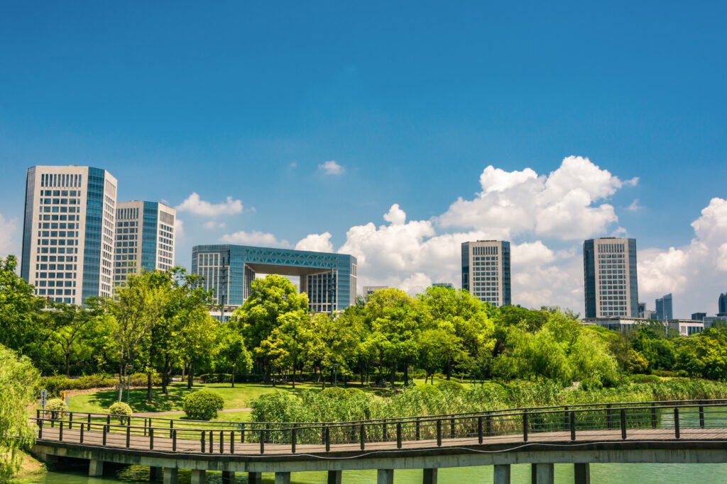 Business park Sector 136 Noida with modern office towers and landscaped campus