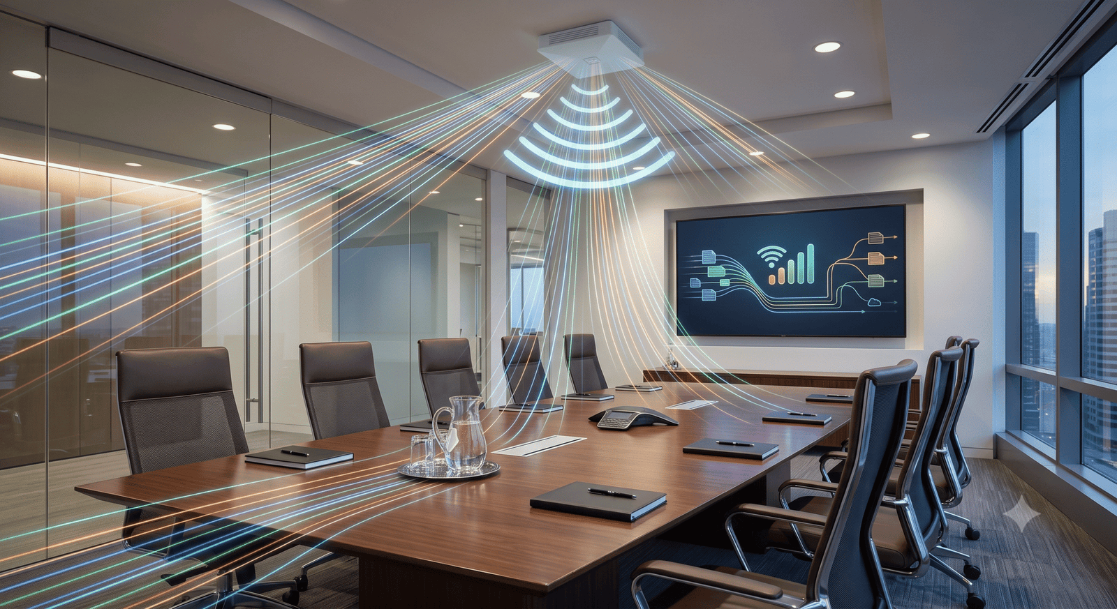 Enterprise meeting room illustrating network readiness planning for office relocation and IT migration